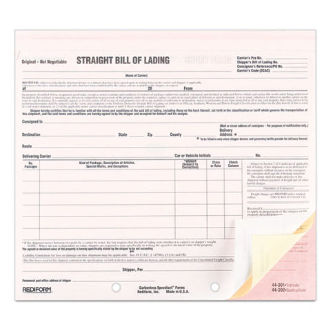 Snap-a-way Bill Of Lading, Short Form, Three-part Carbonless, 7 X 8.5, 250 Forms Total