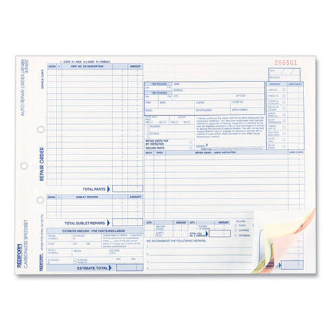 Speediset Four-part Auto Repair Form, Four-part Carbonless, 11 X 8.5, 50 Forms Total