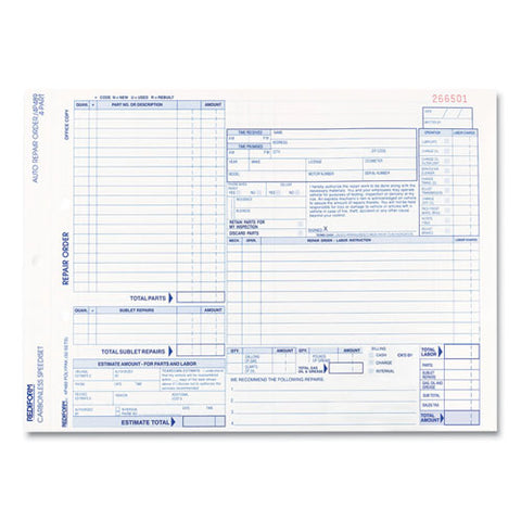 Speediset Four-part Auto Repair Form, Four-part Carbonless, 11 X 8.5, 50 Forms Total