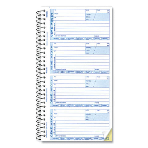 Telephone Message Book, Two-part Carbonless, 5 X 2.75, 4 Forms/sheet, 400 Forms Total