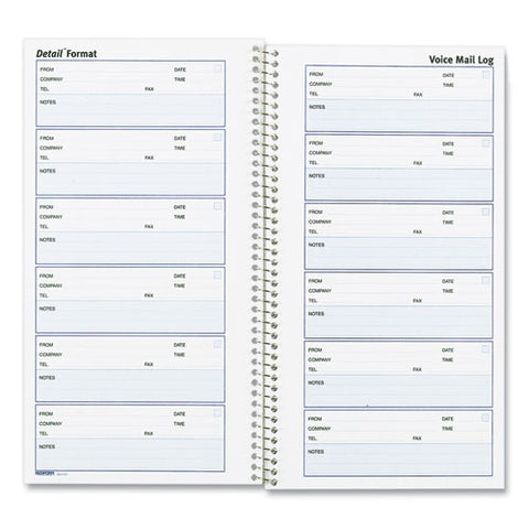 Detail Wirebound Voice Mail Log Book, One-part (no Copies), 5 X 1.63, 6 Forms/sheet, 600 Forms Total