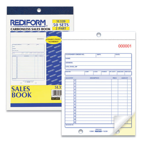 Sales Book, 15 Lines, Two-part Carbonless, 5.5 X 7.88, 50 Forms Total