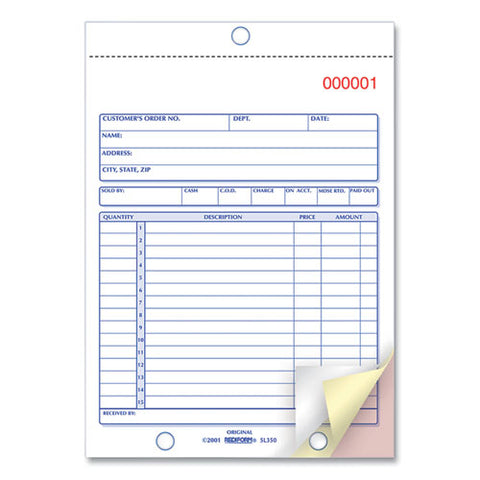 Sales Book, 15 Lines, Three-part Carbonless, 5.5 X 7.88, 50 Forms Total