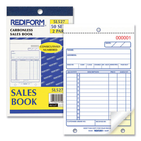 Sales Book, 12 Lines, Two-part Carbonless, 4.25 X 6.38, 50 Forms Total