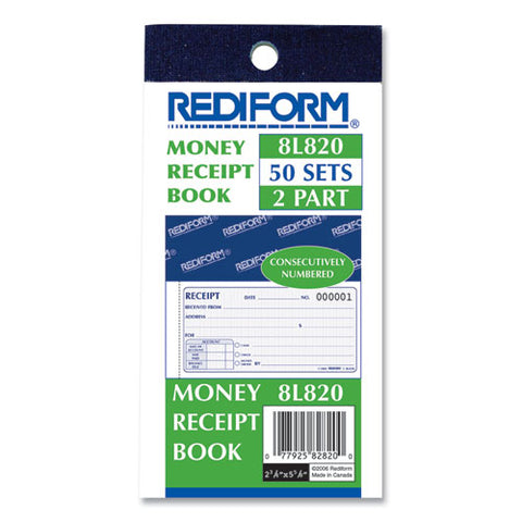 Small Money Receipt Book, Two-part Carbonless, 2.75 X 5, 50 Forms Total