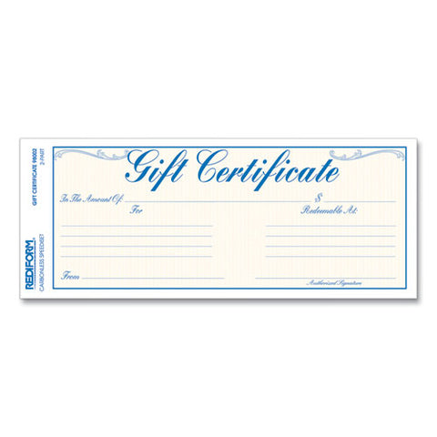 Gift Certificates With Envelopes, 8.5 X 3.67, Blue/gold With Blue Border, 25/pack