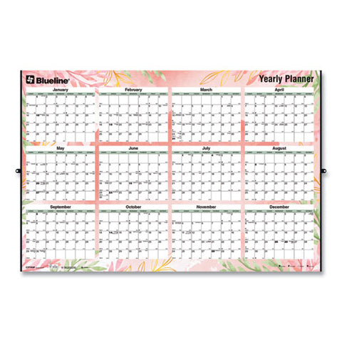 Yearly Laminated Wall Calendar, Tropical Watercolor Artwork, 36 X 24, White/sand/orange Sheets, 12-month (jan-dec): 2025