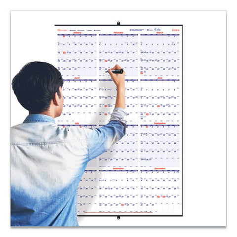 Yearly Wall Calendar, 24 X 36, White/blue Sheets, 12-month (jan To Dec): 2025