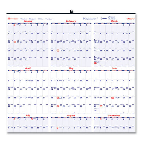 Yearly Wall Calendar, 24 X 36, White/blue Sheets, 12-month (jan To Dec): 2025