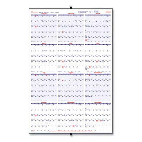 Yearly Wall Calendar, 24 X 36, White/blue Sheets, 12-month (jan To Dec): 2025