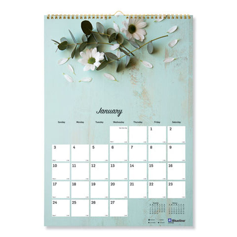 Romantic Wall Calendar, Floral Photography, 12 X 17, White/multicolor Sheets, 12-month (jan To Dec): 2025