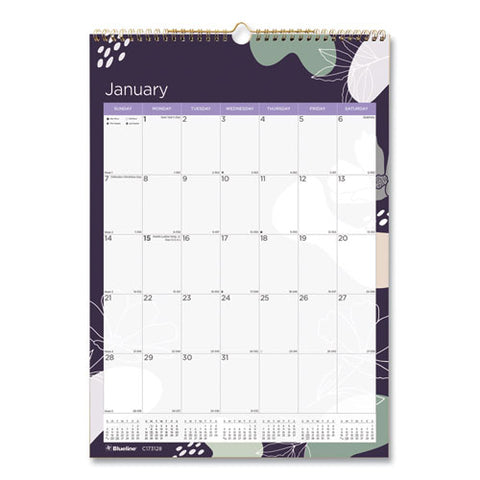 12-month Colorful Wall Calendar, Floral Artwork, 12 X 17, White Sheets, 12-month (jan To Dec): 2025