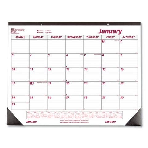 Monthly Desk Pad Calendar, 22 X 17, White/burgundy Sheets, Black Binding, Black Corners, 12-month (jan To Dec): 2025