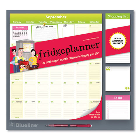 Fridge Planner Magnetized Monthly Calendar With Pads + Pencil, 14 X 13.5, Yellow/green Sheets, 17-month: Aug 2024 To Dec 2025