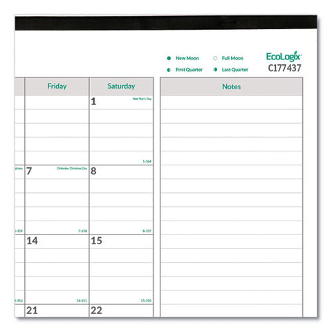 Ecologix Monthly Desk Pad Calendar, 22 X 17, White/green Sheets, Black Binding/corners, 12-month (jan To Dec): 2025