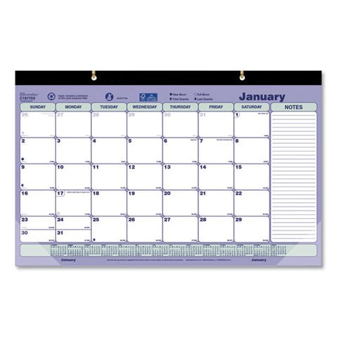 Monthly Desk Pad Calendar, 17.75 X 10.88, White/blue/green Sheets, Black Binding, Clear Corners, 12-month (jan To Dec): 2025