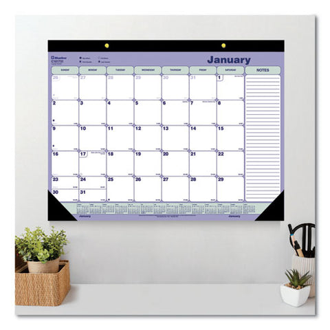 Monthly Desk Pad Calendar, 21.25 X 16, White/blue/green Sheets, Black Binding, Black Corners, 12-month (jan To Dec): 2025