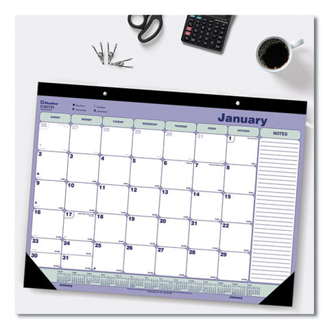 Monthly Desk Pad Calendar, 21.25 X 16, White/blue/green Sheets, Black Binding, Black Corners, 12-month (jan To Dec): 2025