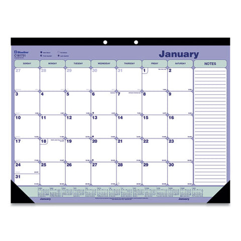 Monthly Desk Pad Calendar, 21.25 X 16, White/blue/green Sheets, Black Binding, Black Corners, 12-month (jan To Dec): 2025