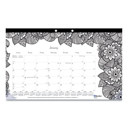 Monthly Desk Pad Calendar, Monthly Coloring Artwork, 17.75 X 10.88, Black Binding, Clear Corners, 12-month (jan To Dec): 2026
