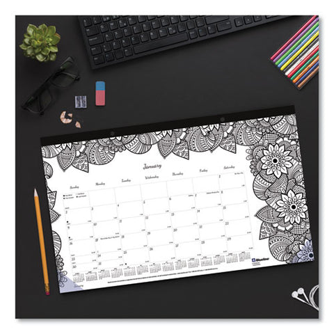 Monthly Desk Pad Calendar, Monthly Coloring Artwork, 17.75 X 10.88, Black Binding, Clear Corners, 12-month (jan To Dec): 2026