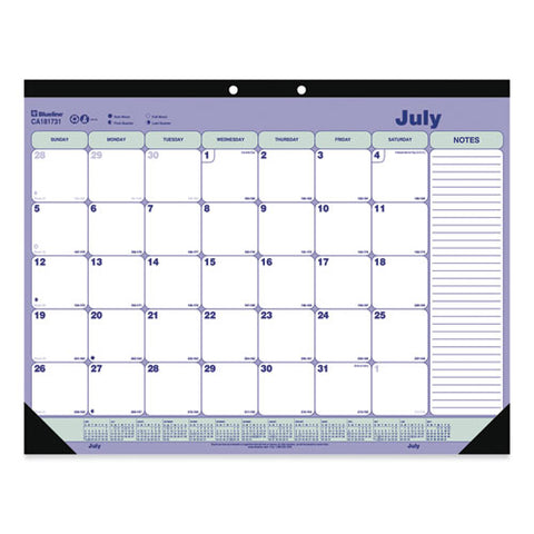 Academic 13-month Desk Pad Calendar, 21.25 X 16, White/blue/green Sheets, Black Headband, 13-month (july To July): 2024-2025