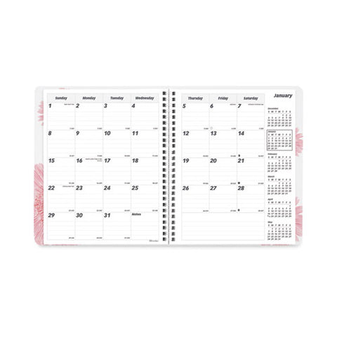 Essential Collection Ruled Monthly Planner, Daisy Artwork, 8.88 X 7.13, Black/pink Cover, 14-month: Dec 2024 To Jan 2026