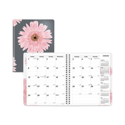 Essential Collection Ruled Monthly Planner, Daisy Artwork, 8.88 X 7.13, Black/pink Cover, 14-month: Dec 2024 To Jan 2026