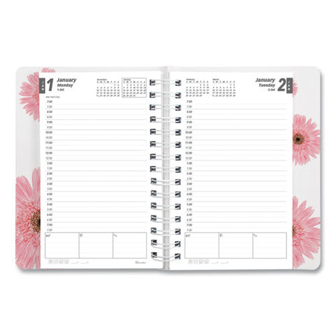 Pink Ribbon Essential Daily Appt Book, Breast Cancer, Daisy Artwork, 8 X 5, Navy/gray/pink Cover, 12-month (jan To Dec): 2025