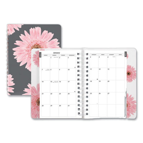 Pink Ribbon Essential Daily Appt Book, Breast Cancer, Daisy Artwork, 8 X 5, Navy/gray/pink Cover, 12-month (jan To Dec): 2025