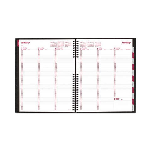 Coilpro Weekly Appointment Book In Columnar Format, 11 X 8.5, Black Lizard-look Cover, 12-month (jan To Dec): 2025