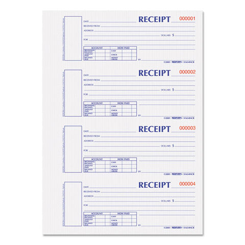 Durable Hardcover Numbered Money Receipt Book, Two-part Carbonless, 6.88 X 2.75, 4 Forms/sheet, 300 Forms Total