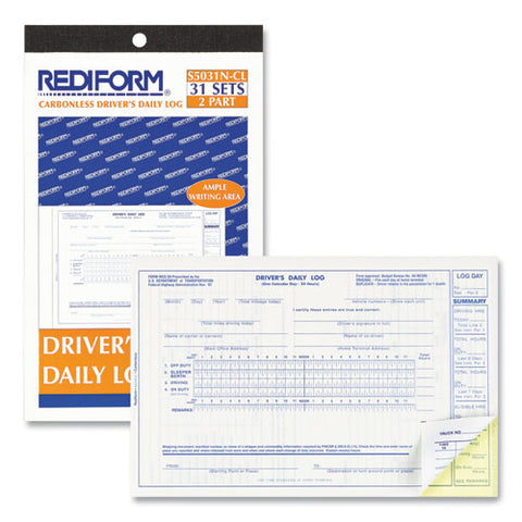 Driver's Daily Log Book, Two-part Carbonless, 8.75 X 5.38, 31 Forms Total