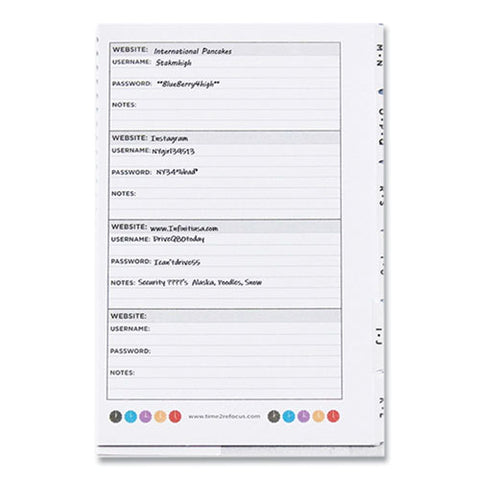 Pocket-style Password Log Book, 480 Total Entries, 4 Entries/page, White/red Poly Cover, (60) 7 X 5.5 Sheets