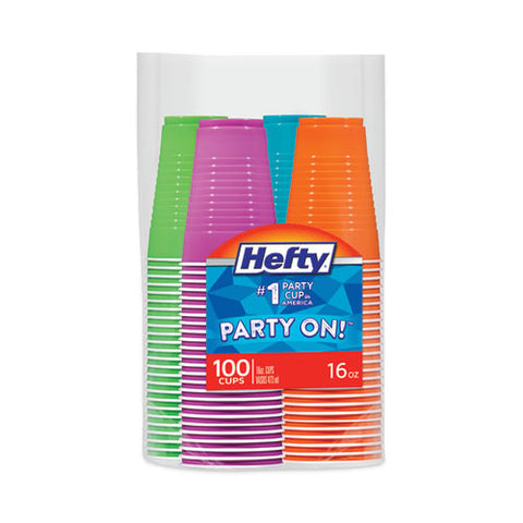 Easy Grip Disposable Plastic Party Cups, 16 Oz, Assorted Colors, 100/pack, 4 Packs/carton