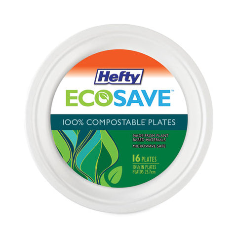 Ecosave Tableware, Plate, Bagasse, 10.13" Dia, White, 16/pack, 12 Packs/carton