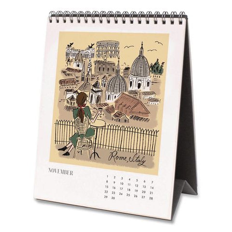 Travel Sketchbook Monthly Desk Calendar, 6 X 7.5, Travel Artwork Sheets, 12-month (jan To Dec): 2026