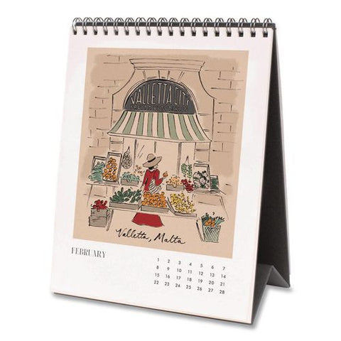 Travel Sketchbook Monthly Desk Calendar, 6 X 7.5, Travel Artwork Sheets, 12-month (jan To Dec): 2026