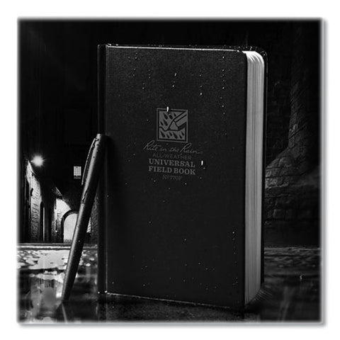 All-weather Hardbound Notebook, Universal: Narrow Rule And Quadrille Rule, Black Cover, (80) 7.25 X 4.38 Sheets