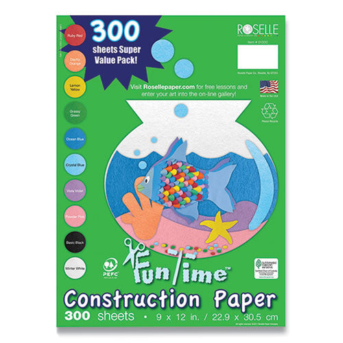 Vibrant Art Heavyweight Construction Paper, 76 Lb Text Weight, 9 X 12, Assorted Colors, 300/pack