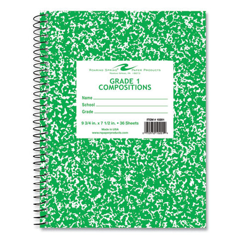 Wirebound Composition Book, 1 Subject, Manuscript Format, Green Cover, (36) 9.75 X 7.5 Sheets, 48/carton