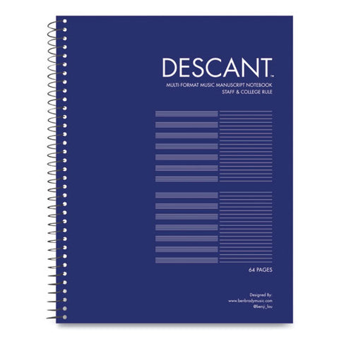 Music Notebook, Medium/college Rule, Transcription Format, Blue Cover, (32) 8.5 X 11 Sheets, 24/carton