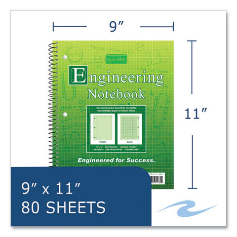 Wirebound Engineering Notebook, 20 Lb Paper Stock, Green Cover, 80-green 11 X 8.5 Sheets, 24/carton