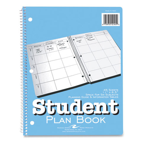 Student Plan Book, 40-weeks: Six-subject Day, Blue/white Cover, (100) 11 X 8.5 Sheets