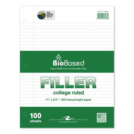 Heavyweight Biobased Filler Paper, Side: 3-hole, 8.5 X 11, Medium/college Rule, 100/pack
