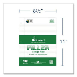 Heavyweight Biobased Filler Paper, Side: 3-hole, 8.5 X 11, Medium/college Rule, 100/pack