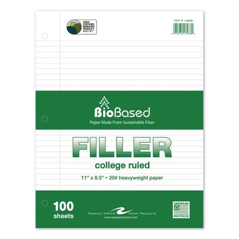 Heavyweight Biobased Filler Paper, Side: 3-hole, 8.5 X 11, Medium/college Rule, 100/pack