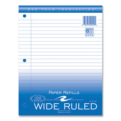 Loose Leaf Paper, 8 X 10.5, 3-hole Punched, Wide Rule, White, 100 Sheets/pack, 48 Packs/carton