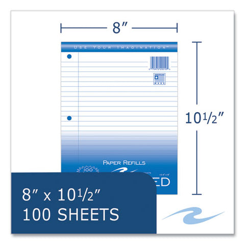 Loose Leaf Paper, 8 X 10.5, 3-hole Punched, Wide Rule, White, 100 Sheets/pack, 48 Packs/carton