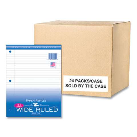 Loose Leaf Paper, 8 X 10.5, 3-hole Punched, Wide Rule, White, 150 Sheets/pack, 24 Packs/carton